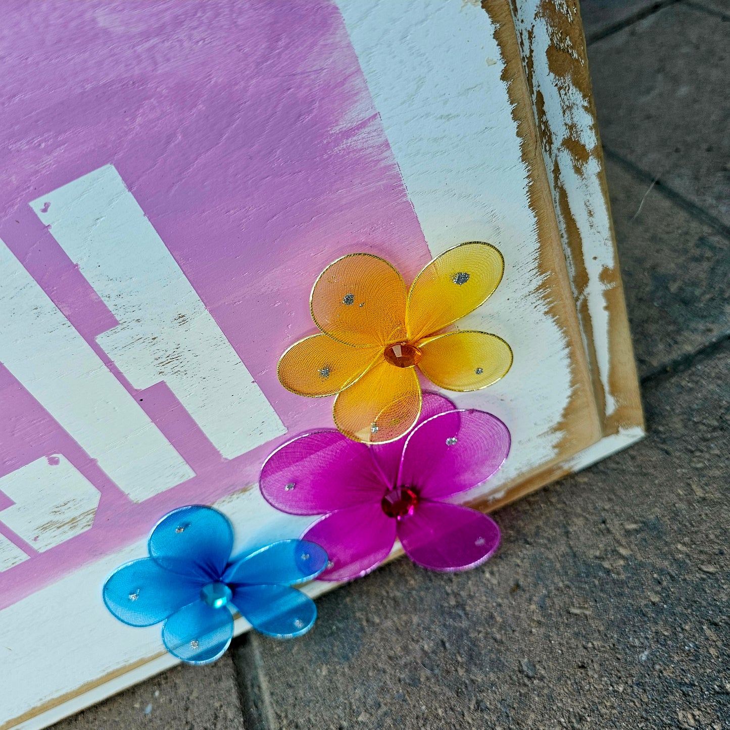Take me to the Beach | Pink Wall Art Flowers Distressed Decor Sign