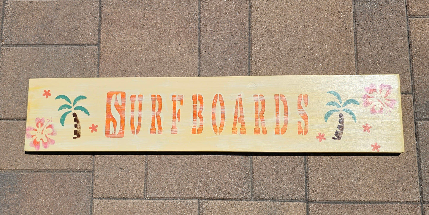 Surfboards Sign | Beach Wall Art Palm tree Decor