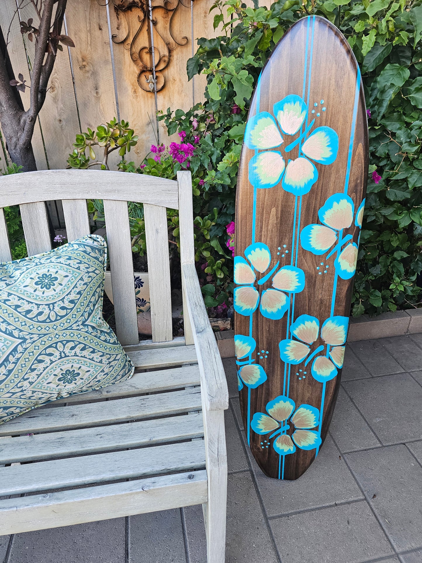 Copper Hibiscus Surfboard Wall Art | Beach Decor