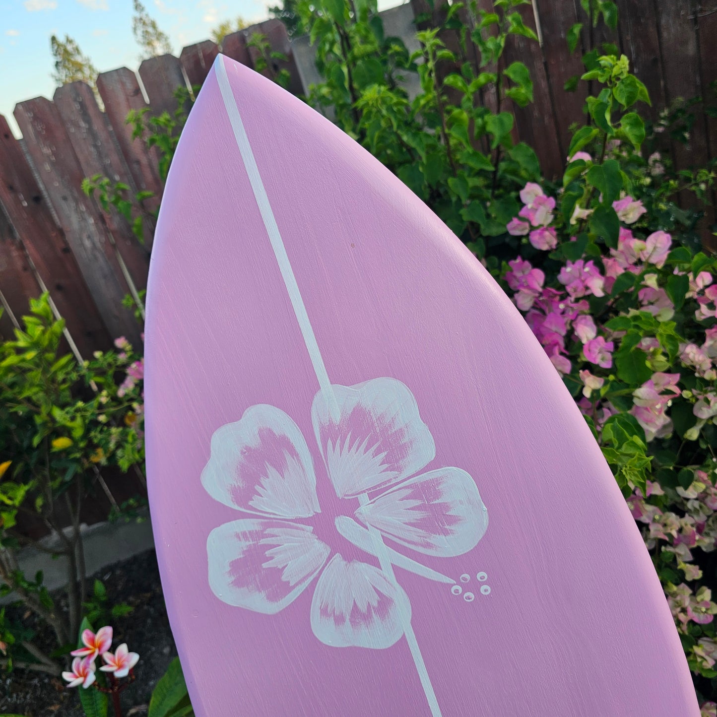 Pink Hibiscus Surfboard Wall Art | Tropical Beach Decor