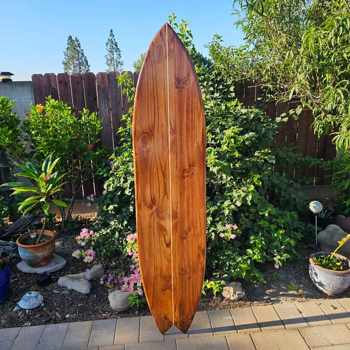 Mahogany Fishtail Surfboard Wall Art | Tropical Beach Decor