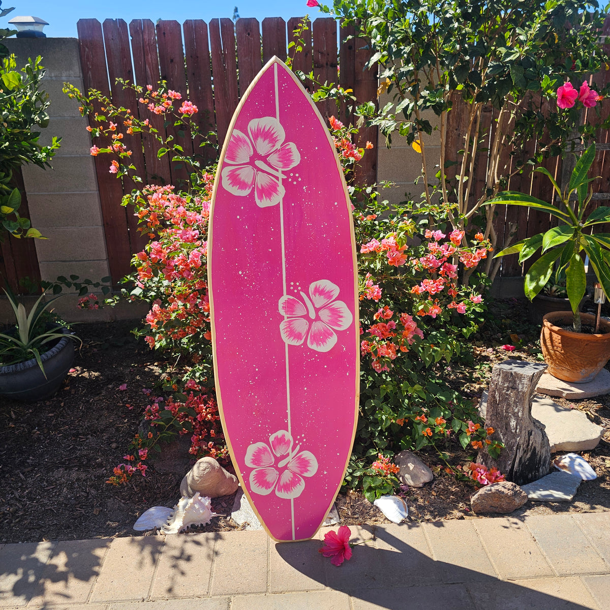 Hot pink Hibiscus Surfboard 🌸 Tropical Wall Art