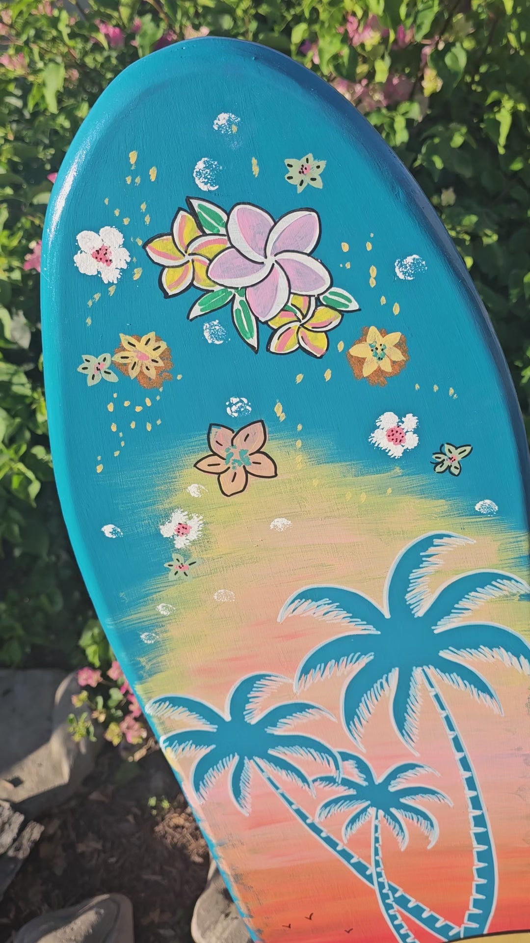 Teal Palm tree Surfboard Wall art | Tropical Beach Sunset – 🌺 San