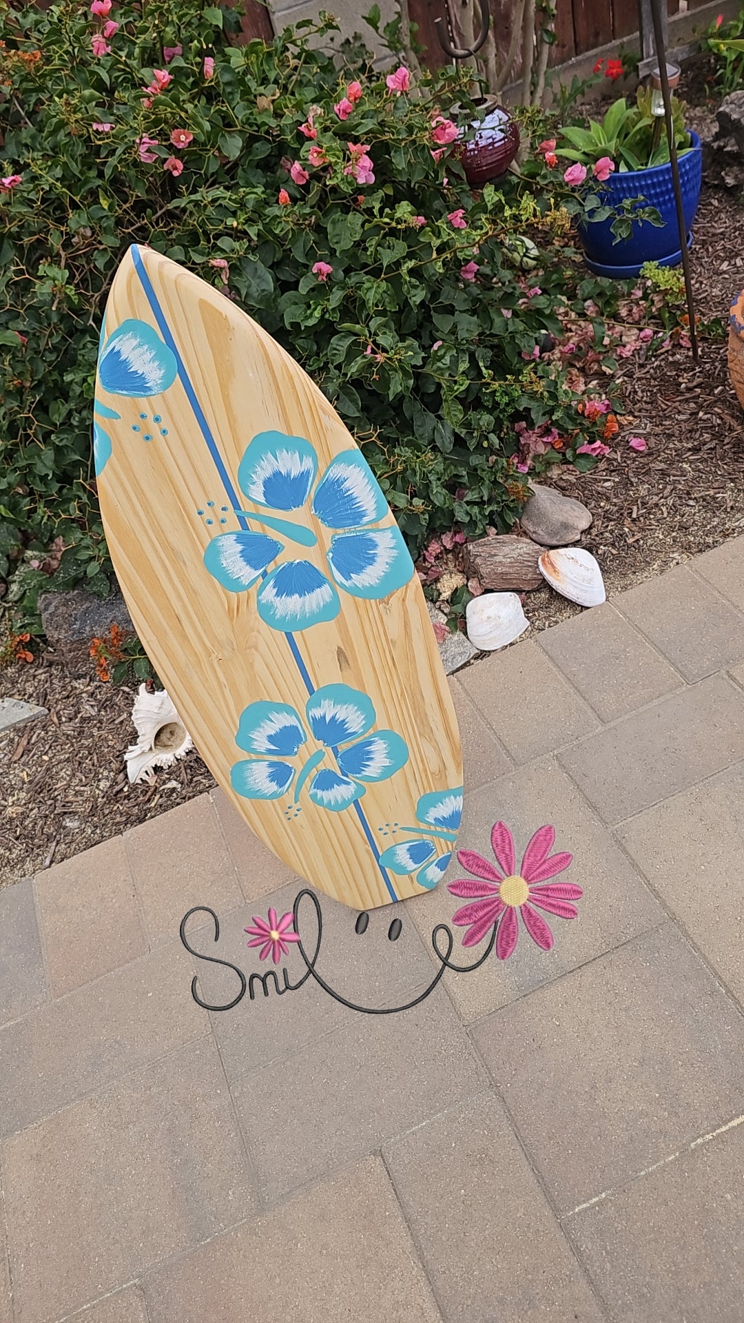 Teal Hibiscus Surfboard Wall Art