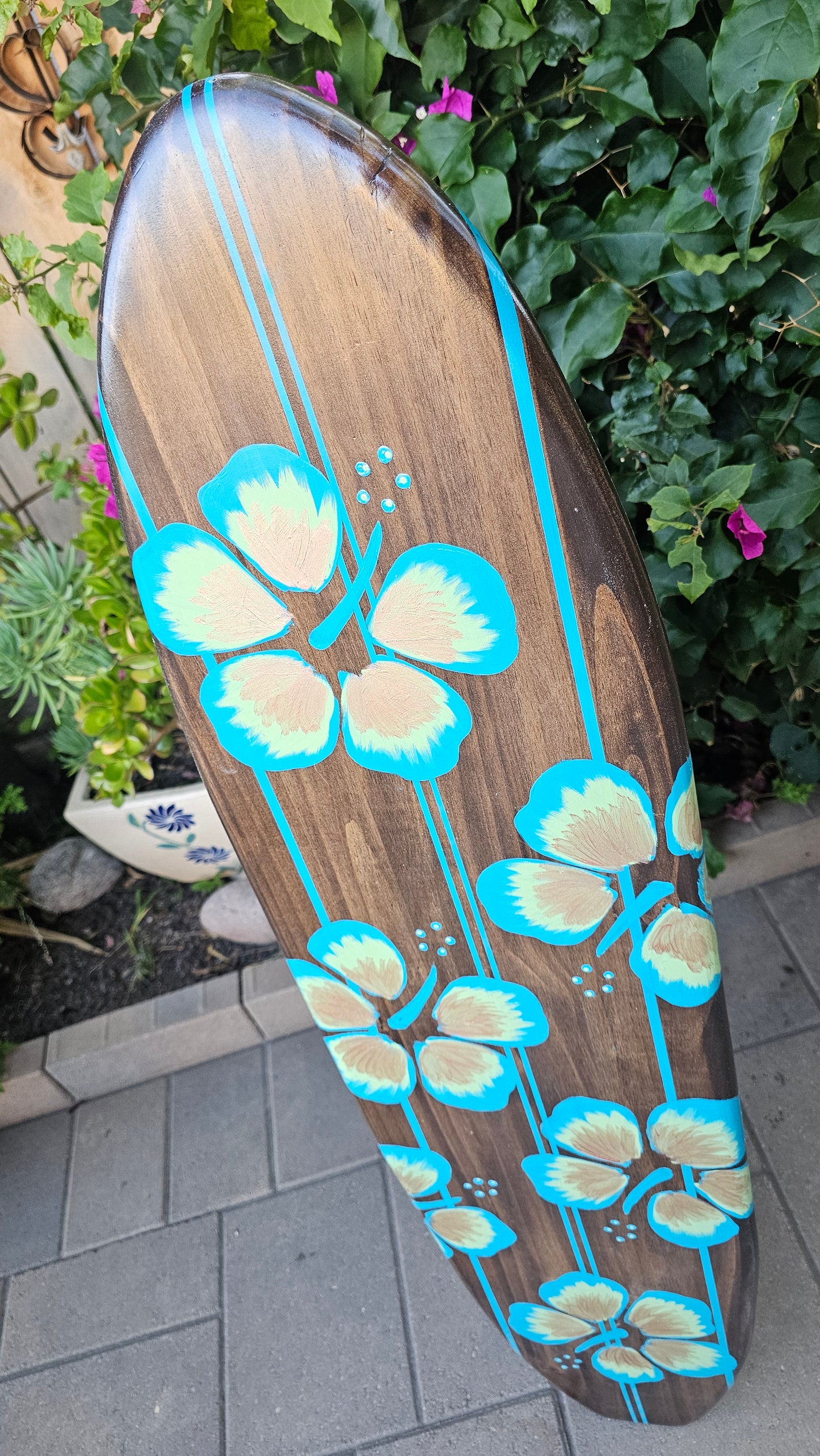 Copper Hibiscus Surfboard Wall Art | Beach Decor