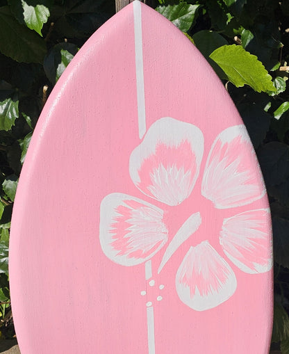 Pink Hibiscus Surfboard Wall Art | Tropical Beach Decor