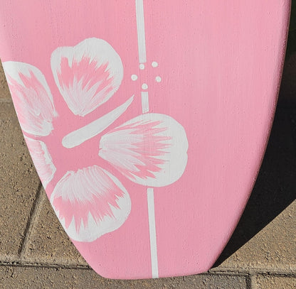 Pink Hibiscus Surfboard Wall Art | Tropical Beach Decor
