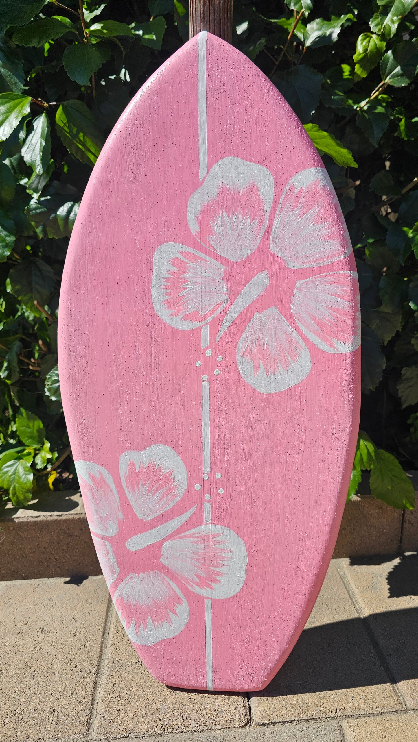 Pink Hibiscus Surfboard Wall Art | Tropical Beach Decor