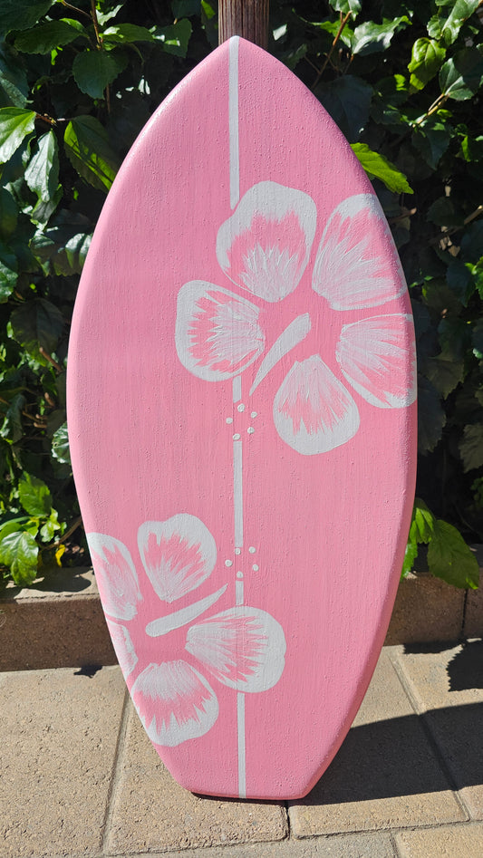 Pink Hibiscus Surfboard Wall Art | Tropical Beach Decor