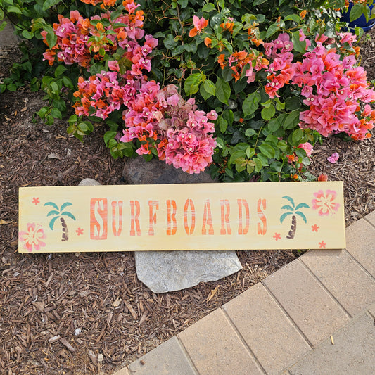 Surfboards Sign | Beach Wall Art Palm tree Decor