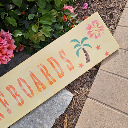 Surfboards Sign | Beach Wall Art Palm tree Decor