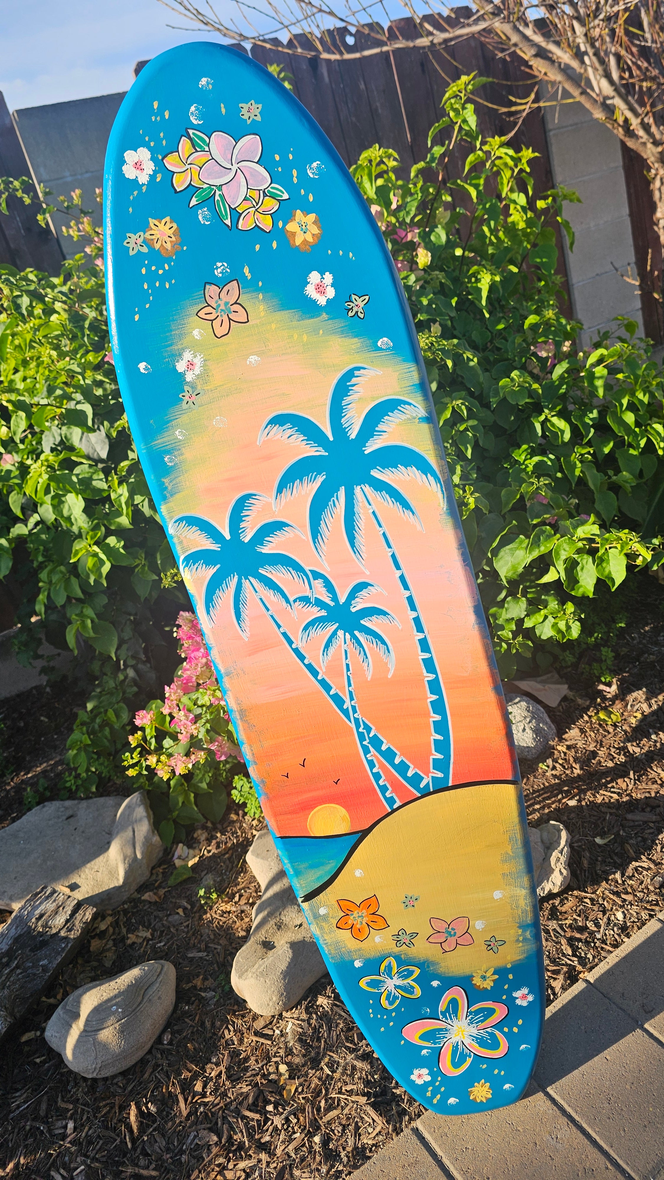 Teal Palm tree Surfboard Wall art | Tropical Beach Sunset – 🌺 San