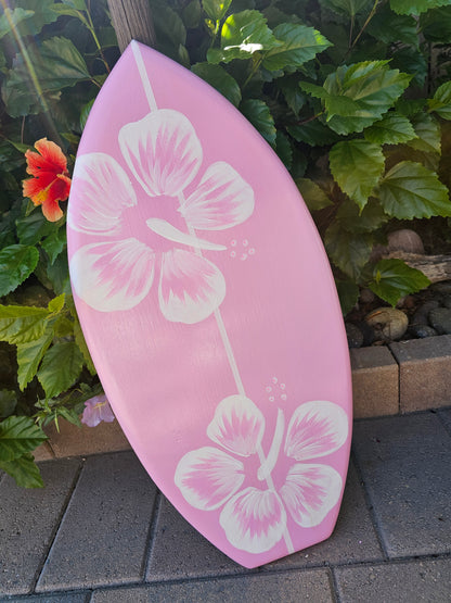 Pink Hibiscus Surfboard Wall Art | Tropical Beach Decor