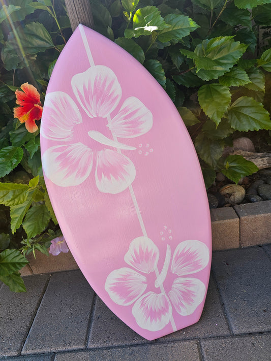 Pink Hibiscus Surfboard Wall Art | Tropical Beach Decor