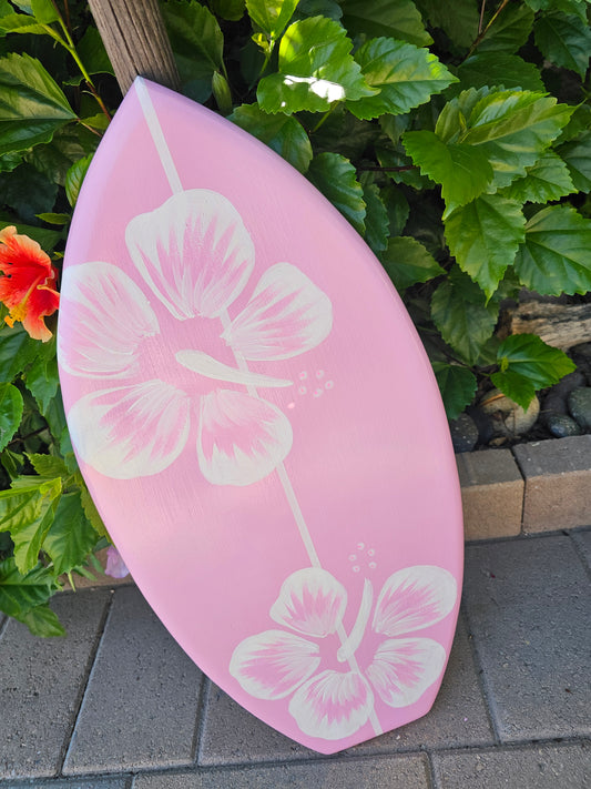 Pink Hibiscus Surfboard Wall Art | Tropical Beach Decor