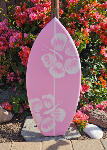 Pink Hibiscus Surfboard Wall Art | Tropical Beach Decor