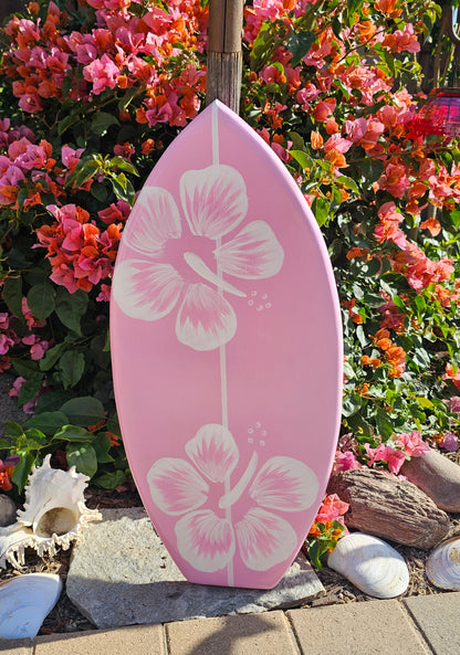 Pink Hibiscus Surfboard Wall Art | Tropical Beach Decor