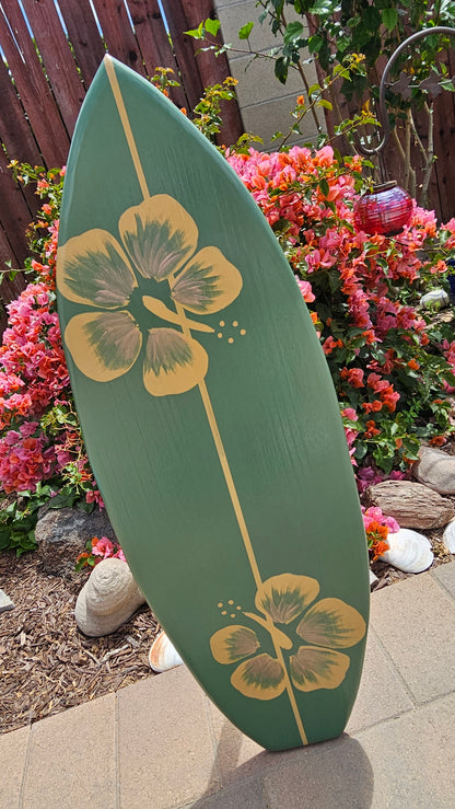 3ft. Sage Hibiscus Surfboard Wall Art  | Tropical Beach Decor
