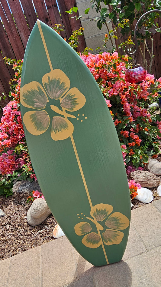 3ft. Sage Hibiscus Surfboard Wall Art  | Tropical Beach Decor