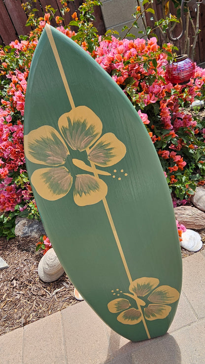 3ft. Sage Hibiscus Surfboard Wall Art  | Tropical Beach Decor