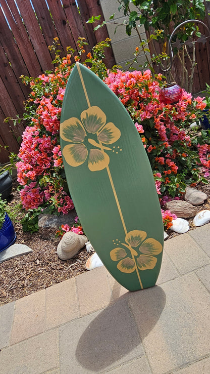 3ft. Sage Hibiscus Surfboard Wall Art  | Tropical Beach Decor