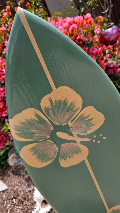 3ft. Sage Hibiscus Surfboard Wall Art  | Tropical Beach Decor