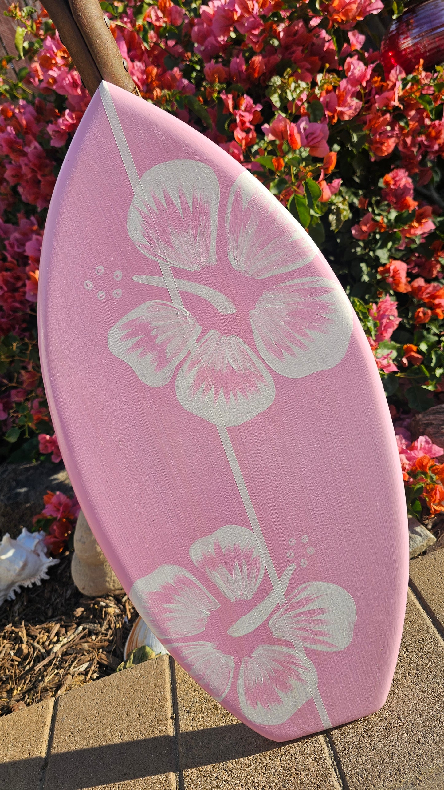 Pink Hibiscus Surfboard Wall Art | Tropical Beach Decor