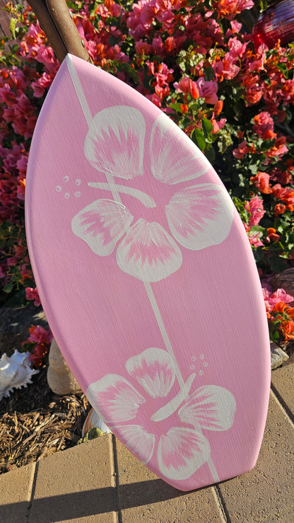 Pink Hibiscus Surfboard Wall Art | Tropical Beach Decor
