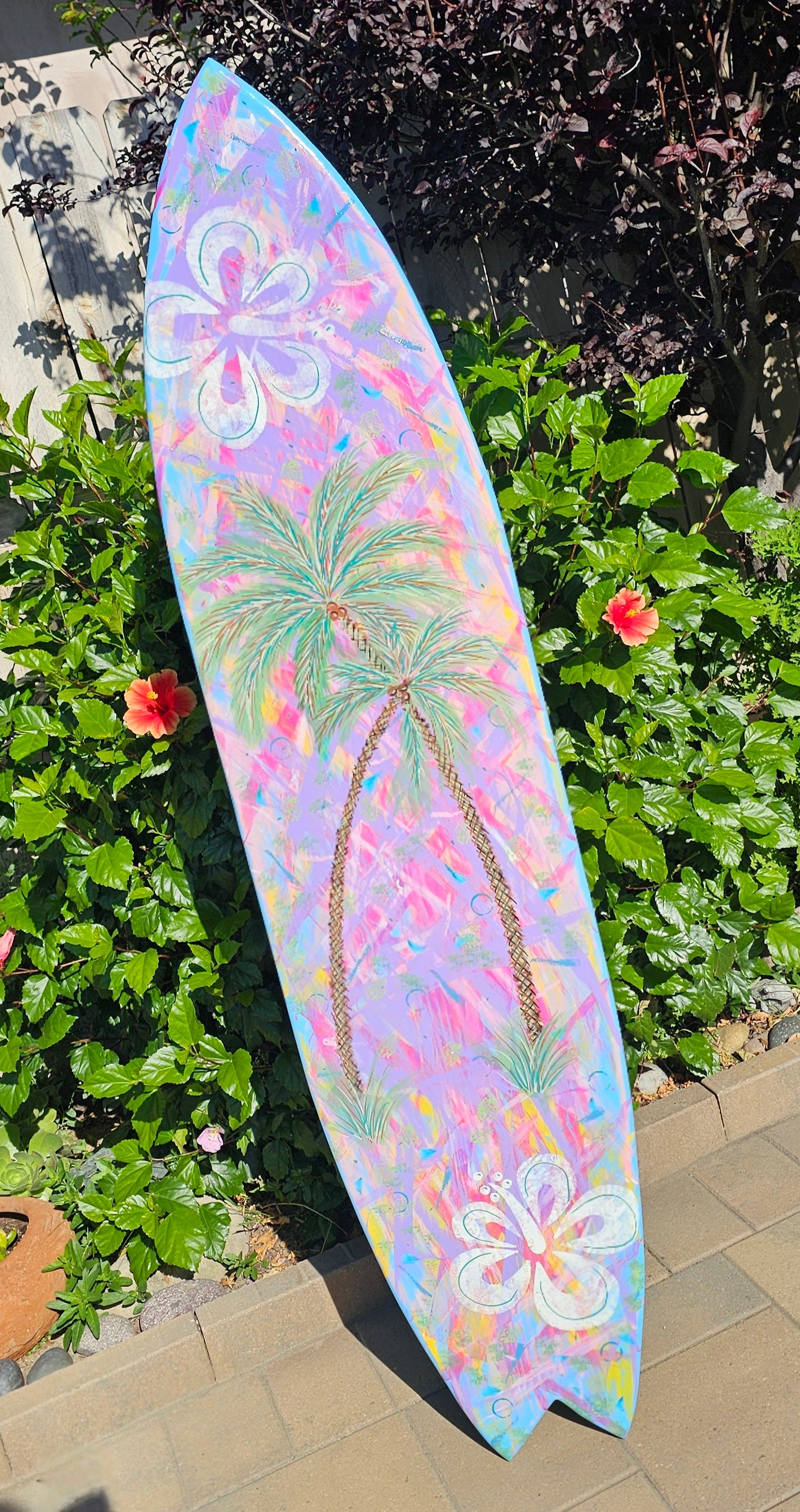 Tropical Surfboard Wall art | Palm trees