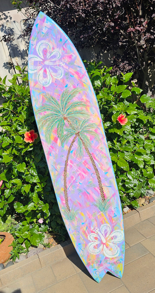 Tropical Surfboard Wall art | Palm trees