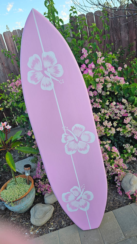 Pink Hibiscus Surfboard Wall Art | Tropical Beach Decor