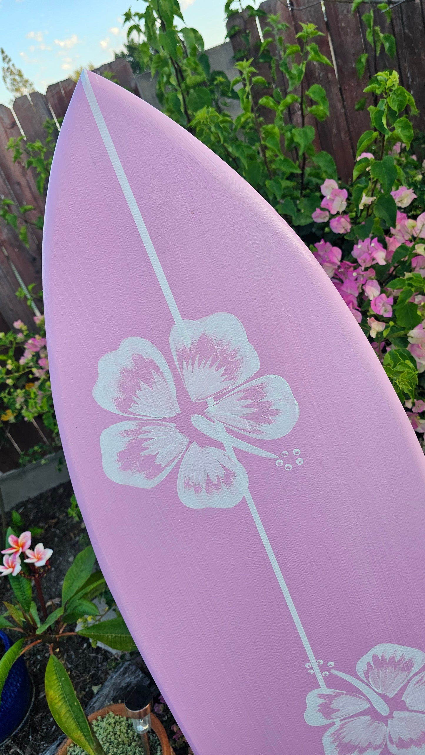 Pink Hibiscus Surfboard Wall Art | Tropical Beach Decor