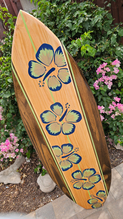 Navy Hibiscus Surfboard Wall Art | Coastal Beach Decor