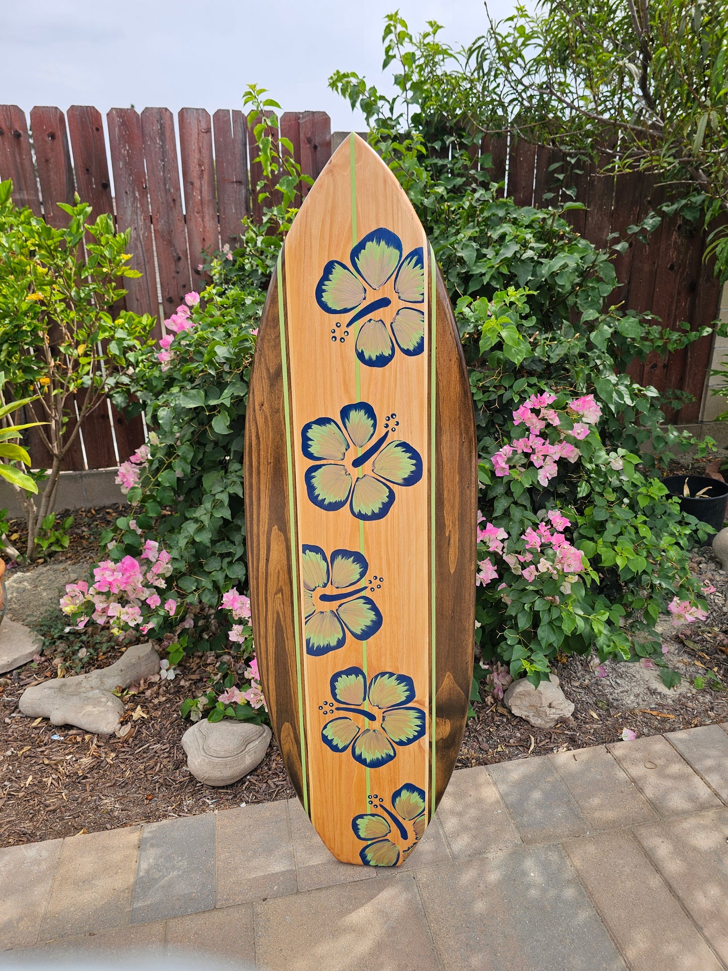 Navy Hibiscus Surfboard Wall Art | Coastal Beach Decor