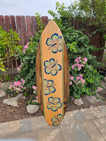Navy Hibiscus Surfboard Wall Art | Coastal Beach Decor