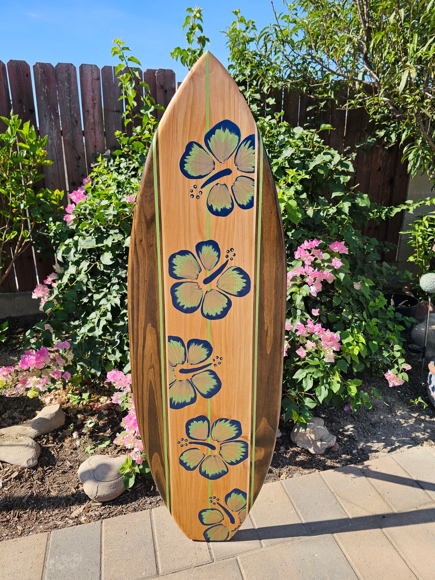 Navy Hibiscus Surfboard Wall Art | Coastal Beach Decor