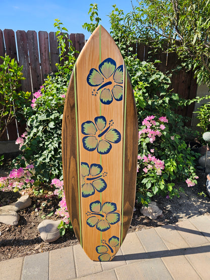 Navy Hibiscus Surfboard Wall Art | Coastal Beach Decor