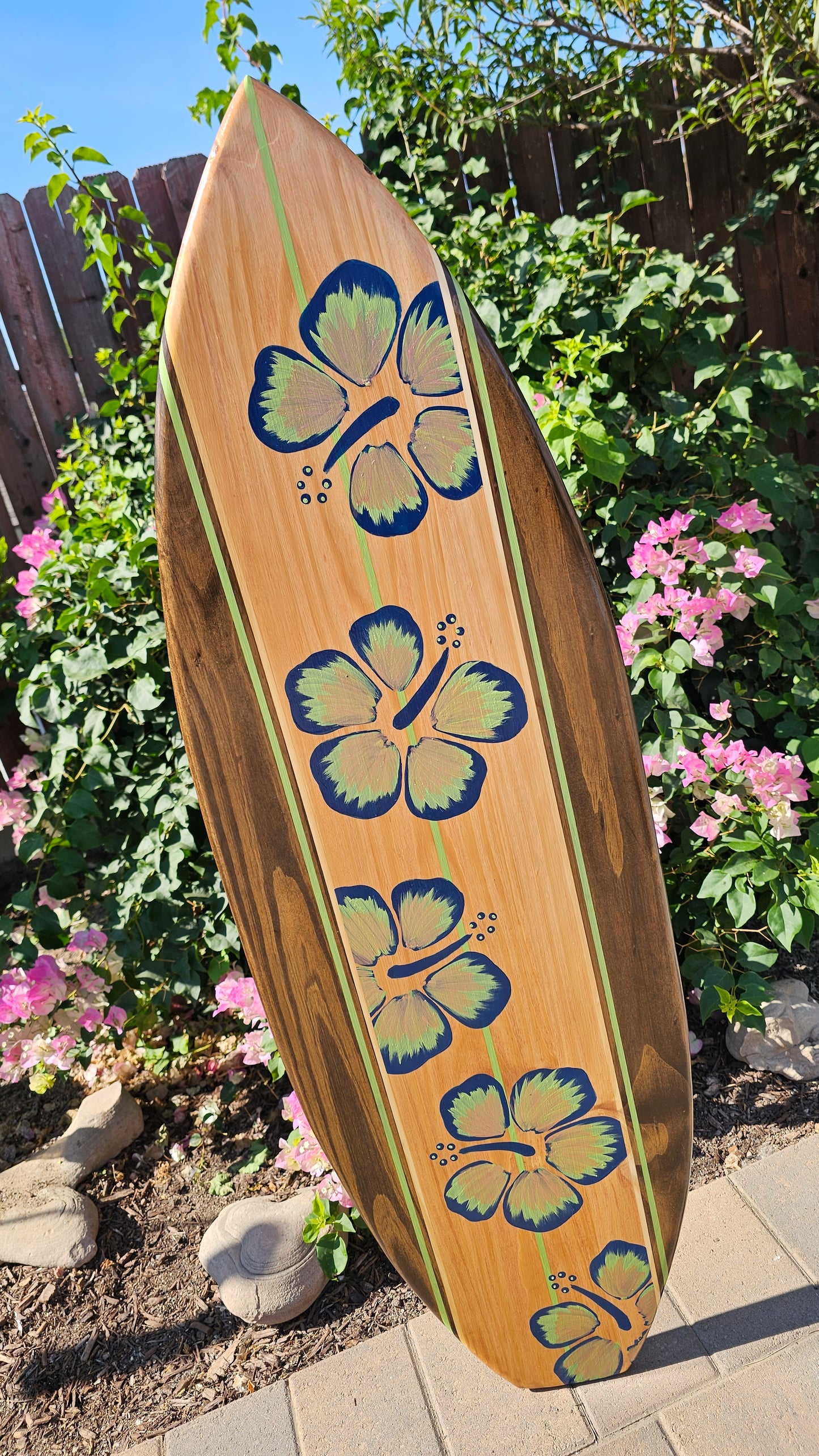 Navy Hibiscus Surfboard Wall Art | Coastal Beach Decor