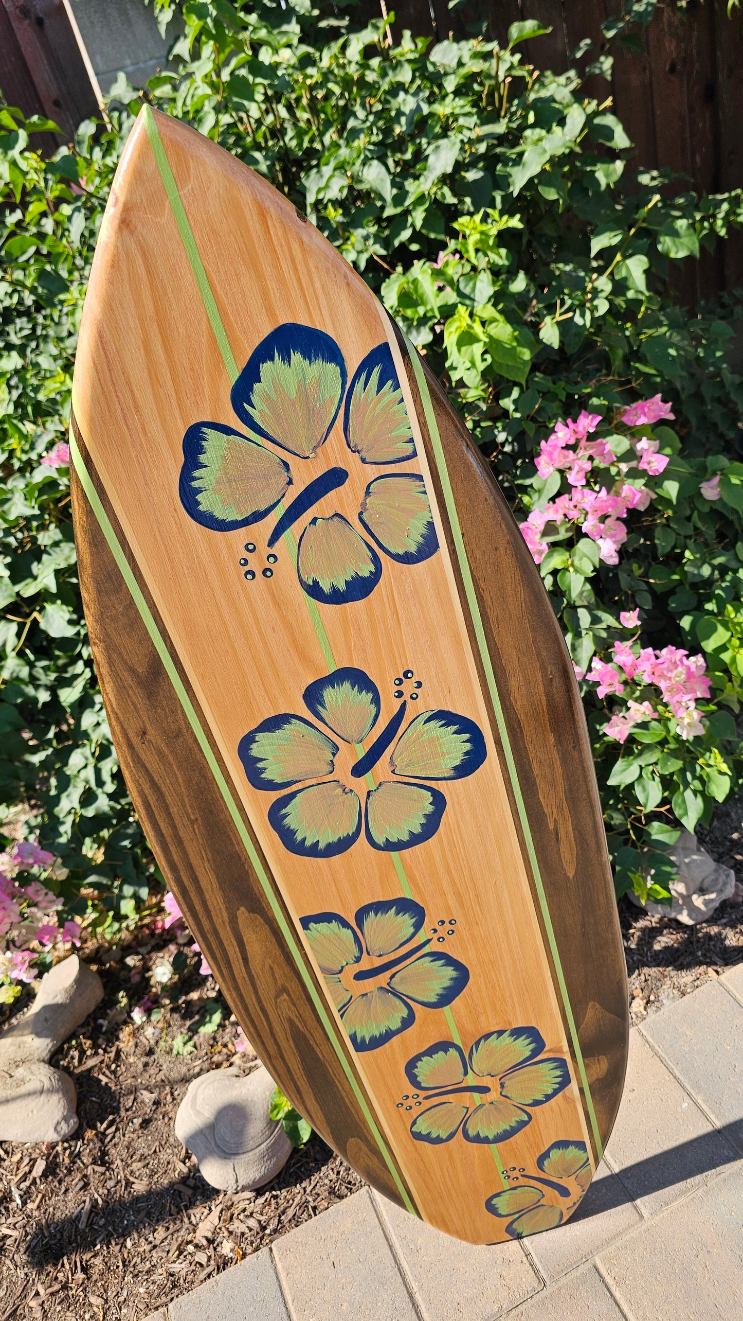 Navy Hibiscus Surfboard Wall Art | Coastal Beach Decor
