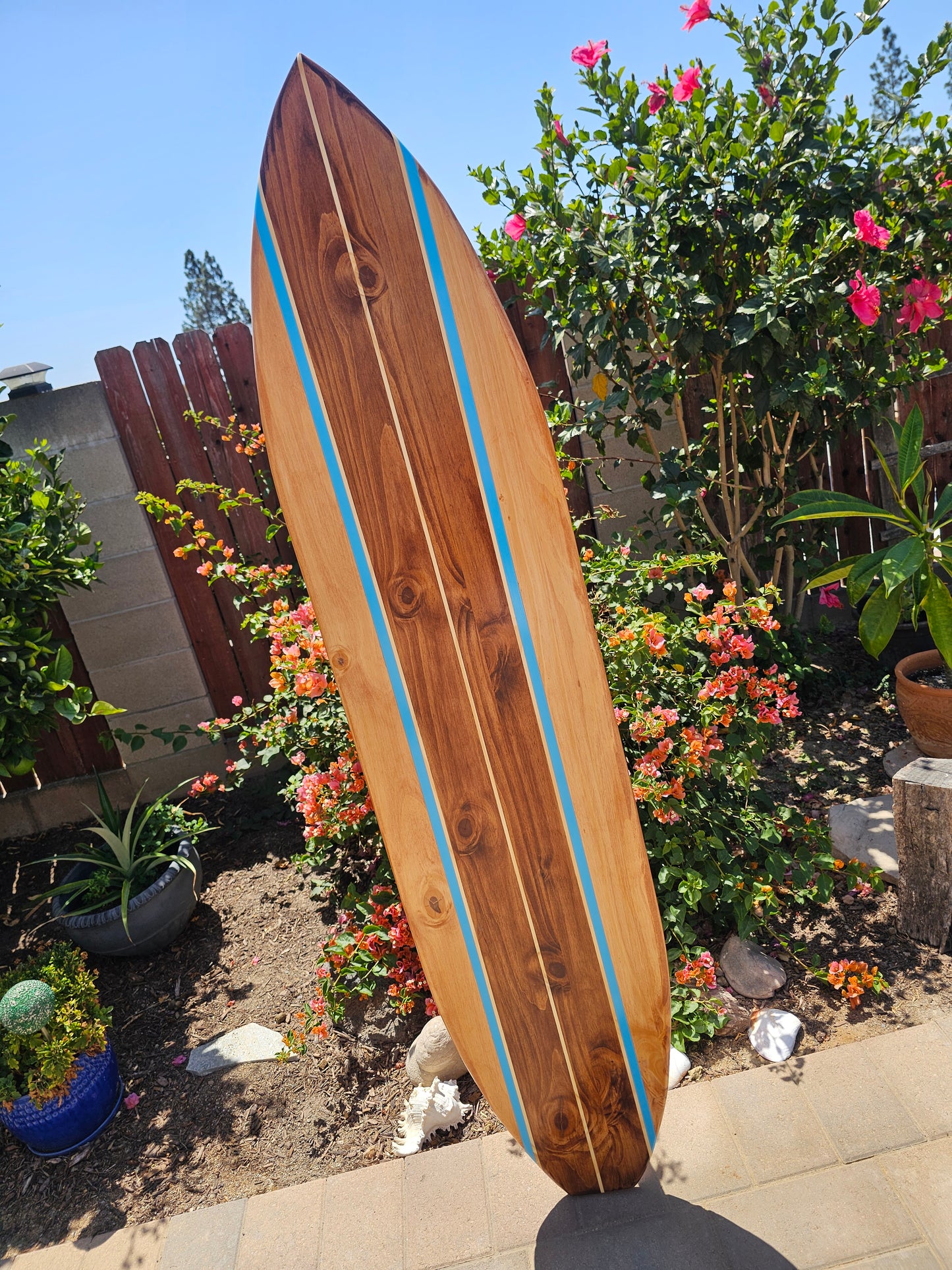 Blue striped Surfboard Wall Art | Tropical beach Decor