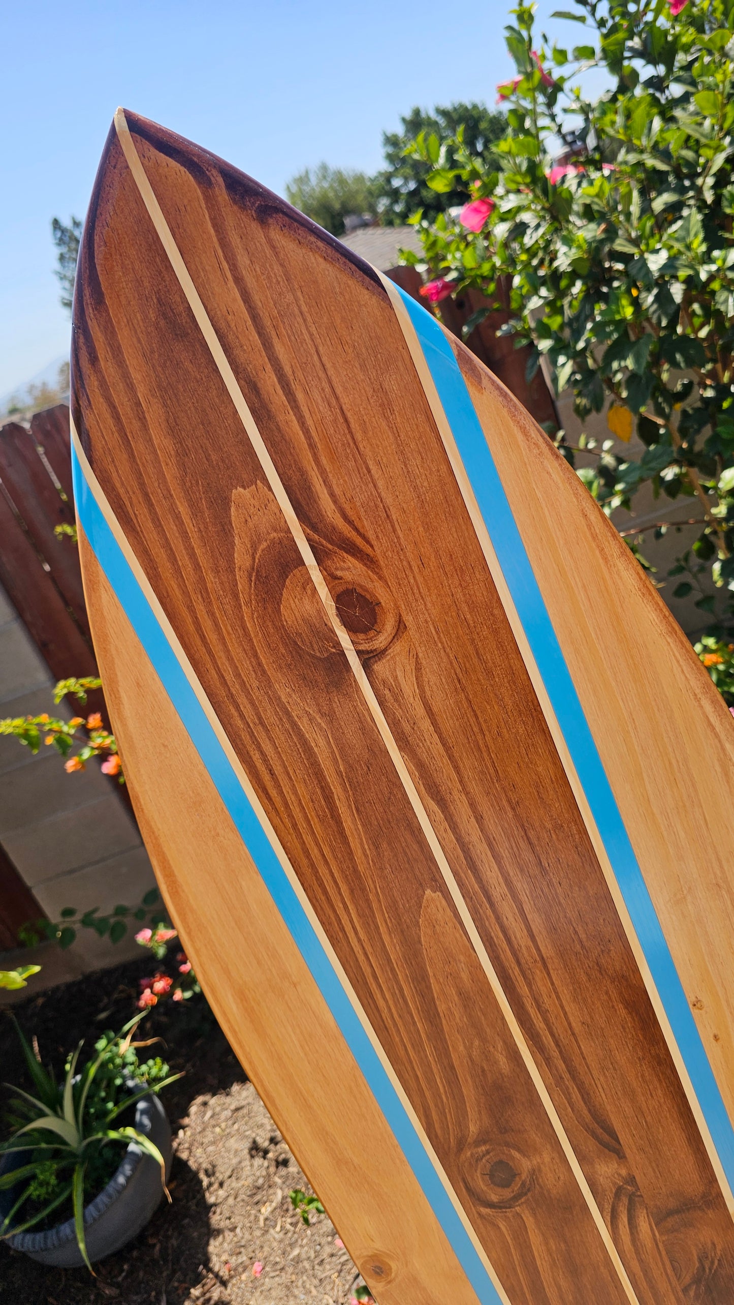 Blue striped Surfboard Wall Art | Tropical beach Decor