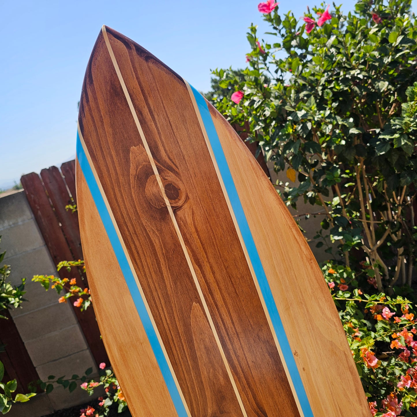 Blue striped Surfboard Wall Art | Tropical beach Decor