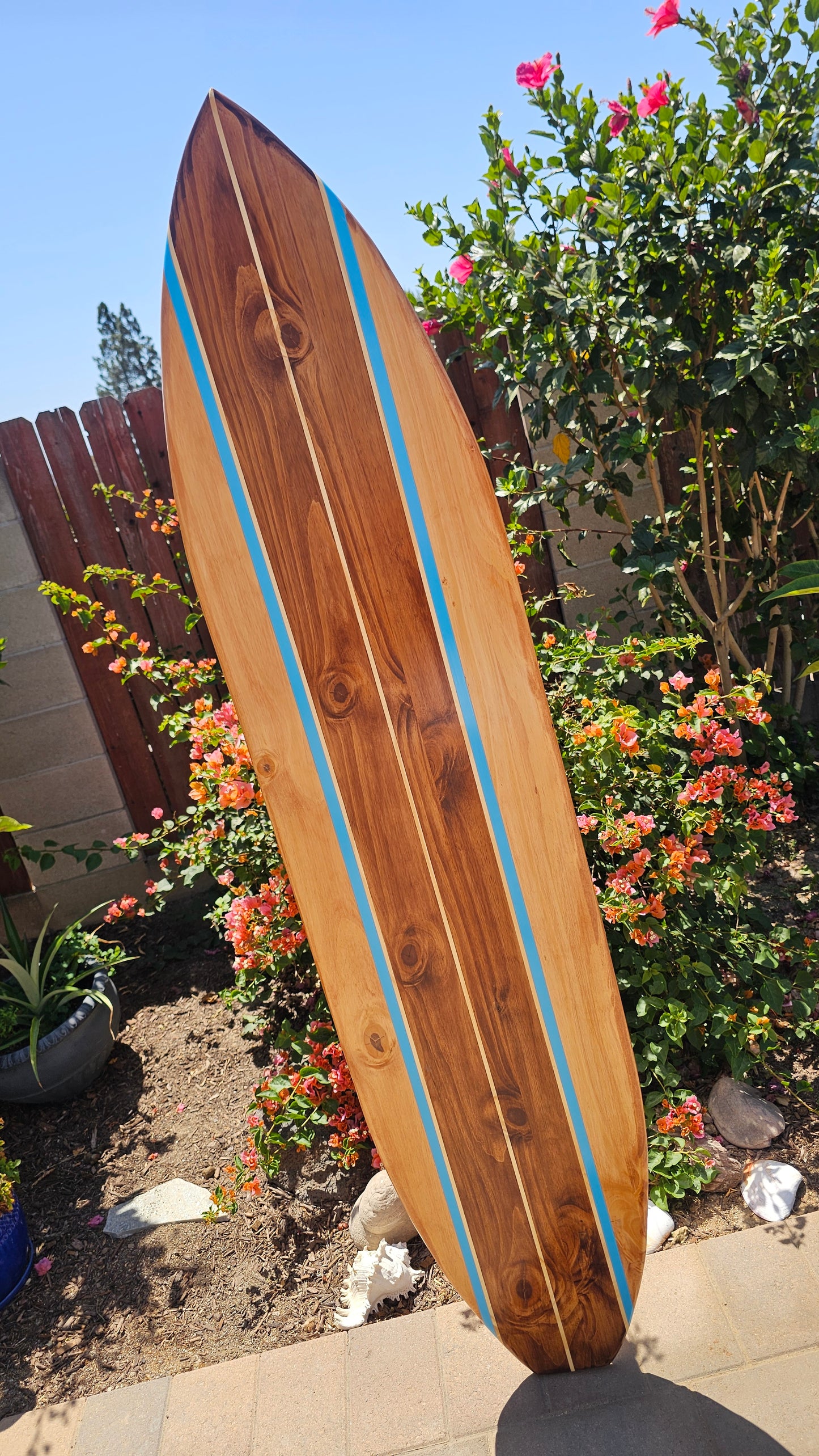 Blue striped Surfboard Wall Art | Tropical beach Decor