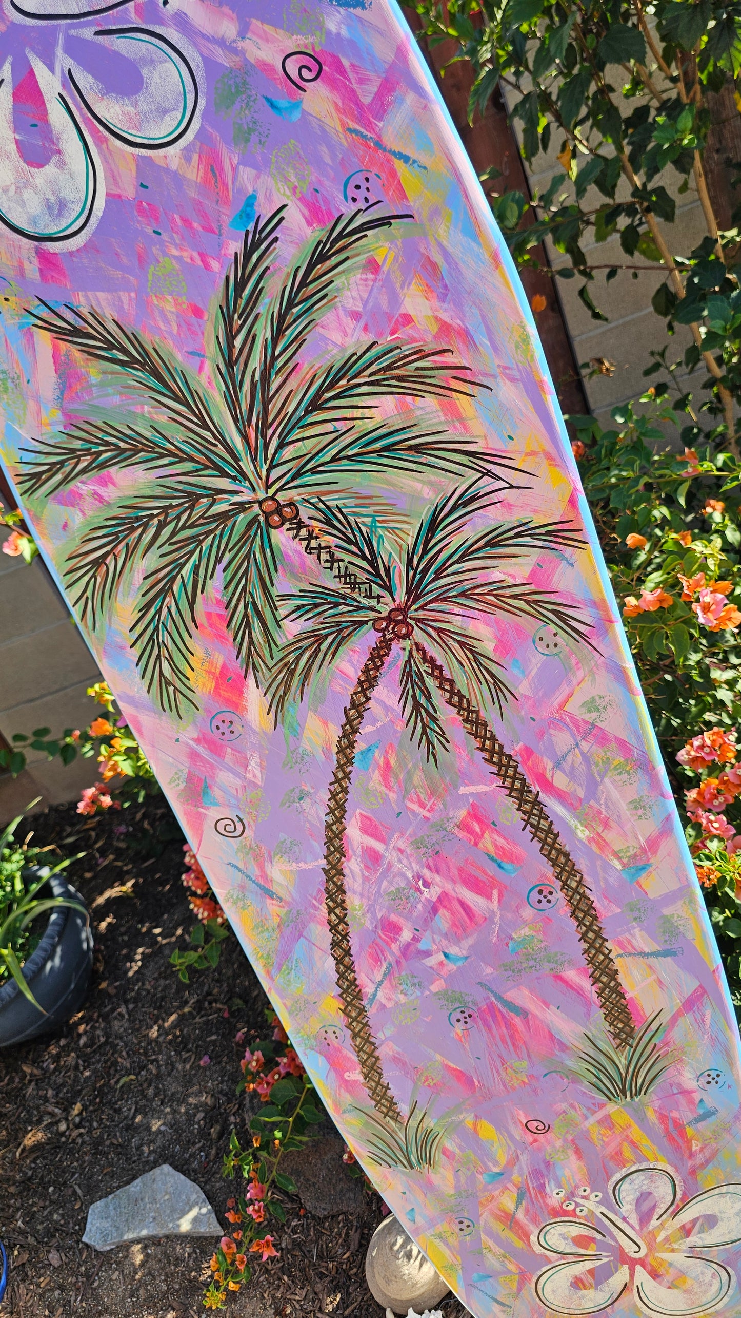 Tropical Surfboard Wall art | Palm trees