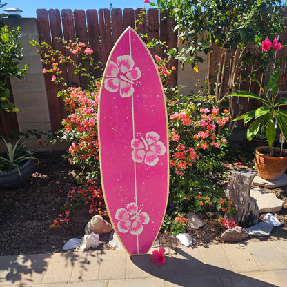 Hot pink Hibiscus Surfboard 🌸 Tropical Wall Art