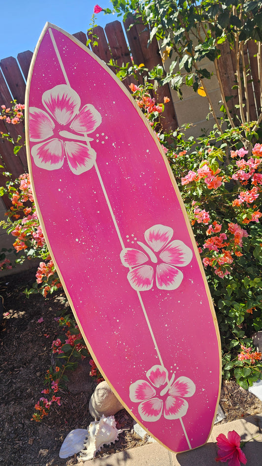 Hot pink Hibiscus Surfboard 🌸 Tropical Wall Art