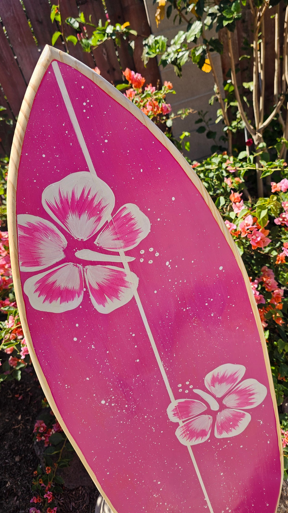 Hot pink Hibiscus Surfboard 🌸 Tropical Wall Art