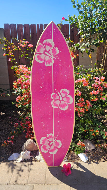 Hot pink Hibiscus Surfboard 🌸 Tropical Wall Art