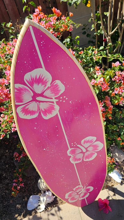 Hot pink Hibiscus Surfboard 🌸 Tropical Wall Art