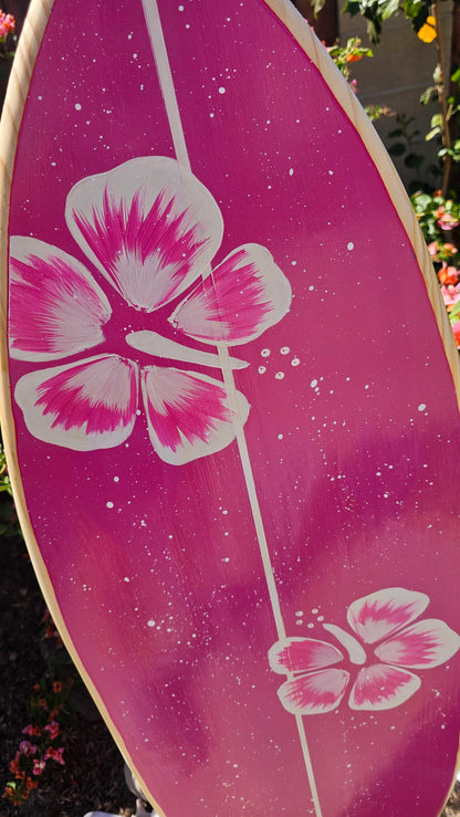 Hot pink Hibiscus Surfboard 🌸 Tropical Wall Art